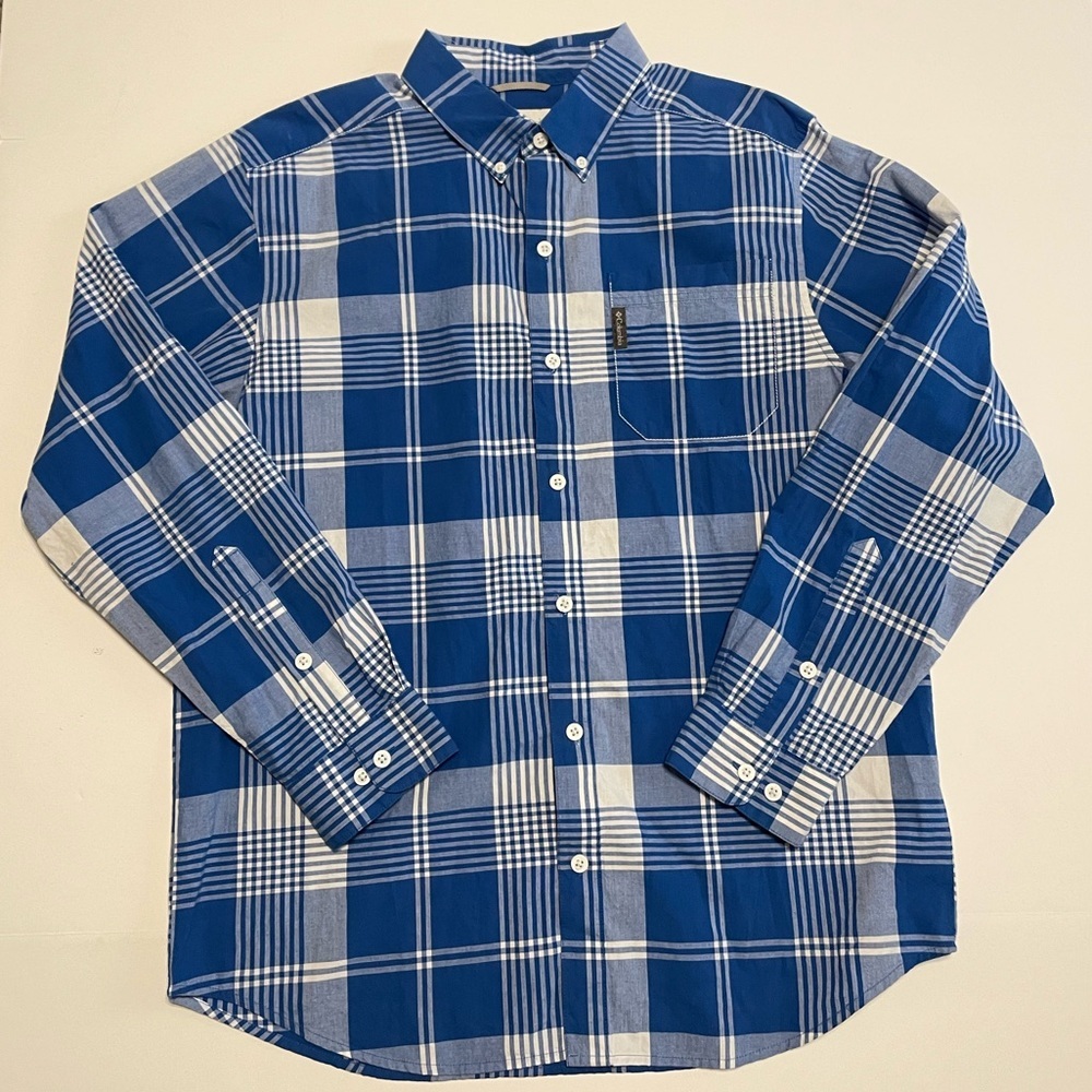 Columbia Shirt White Blue Button Up Super Tamiami Fishing PFG Men’s Sz M